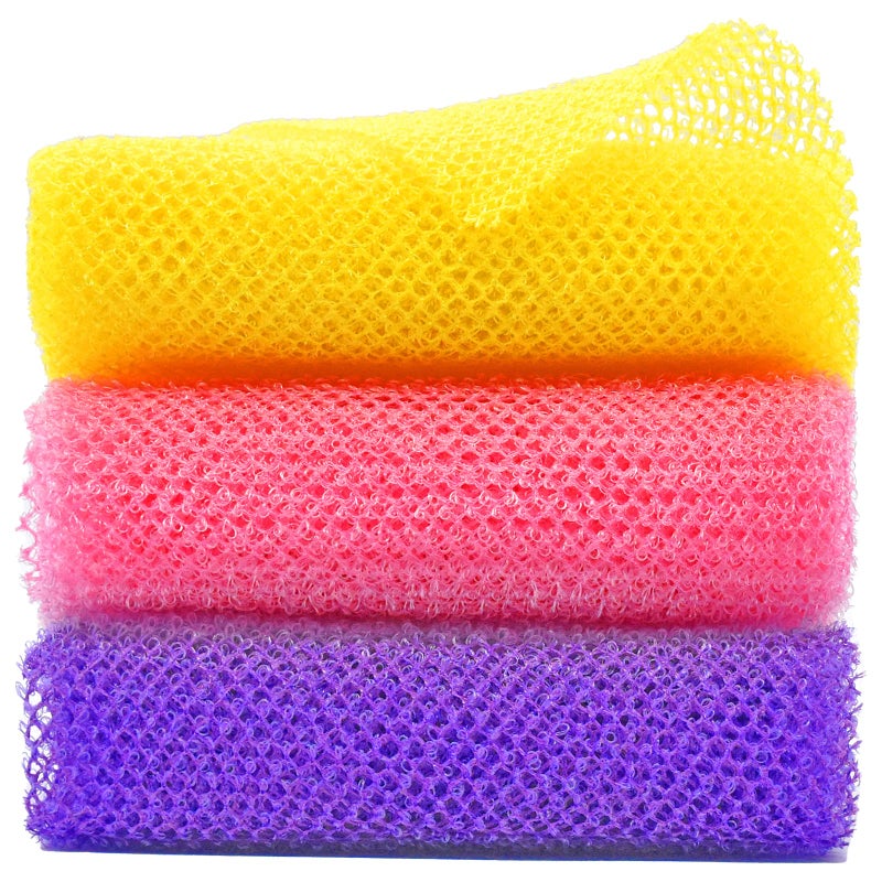 SuperJpsor 3 Piece African Exfoliating Net for Body, African Net Sponge, African Wash Net, African Shower Net, African Bath Sponge Scrubbing Rag Net Exfoliation, African Body Scrubber (Yellow,Pink,Purple) - Image 1